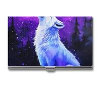 Wolf Howling at The Moon Business Card Case Slim Card Holder