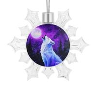 Wolf Howling at The Moon Christmas Snowflake Pendant