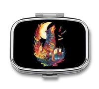 Wolf Howling at The Moon Deers Travel Pill Organizer with Mirror