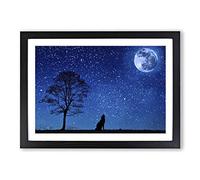 Wolf Howling at The Moon Framed Print | A2 Black Framed Wall Art | Ready to Hang | Modern Space Picture | Living Room Bedroom Lounge Office
