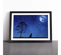 Wolf Howling at the Moon | Framed Wall Art Print | Modern Home Decor Picture | Ready to Hang Artwork for Living Room, Bedroom, Kitchen or Office | Multiple Sizes