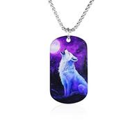 Wolf Howling at The Moon Funny Memorial Necklace Lightweight Printed Photo Necklaces Metal Tag Pendant