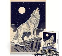 Wolf Howling at The Moon Illustration 1000 Piece Jigsaw Puzzles for Teenagers Logical Skill Leisurely Pursuit Precise Join Fine Xmas Gift (50x75cm)