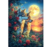 Wolf Howling at The Moon in A Flower Field 1000 Pcs Jigsaw Puzzle Bundle Science Fiction Magical Dream Family Puzzle Lovers Fun Family Game Mindful Activity Spring Durable Cardboard 1000 PC