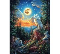 Wolf Howling at The Moon in A Magical Forest 300 Pc DIY Jigsaw Puzzle Wildlife Pet Puzzles for Adults Teens Hard Challenging Team Building Stress Reducing Autumn Premium Quality Material 300 PCS