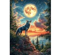 Wolf Howling at The Moon in A Magical Forest 500 Piece Count Premium Jigsaw Puzzle Wildlife Pet Teen Fans 14-18 Yrs Concentration Training Leisure Adventure Valentines Gift Premium Cardboard 500 PCS