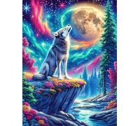 Wolf Howling at The Moon in A Magical Forest 500 Piece Premium Jigsaw Puzzle Wildlife Pet For Men Educational Decompression Adults Anxiety Memory Care Mothers Valentines Wooden 500 PCS