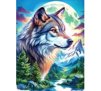 Wolf Howling at The Moon in A Mountain Valley 500 Piece Jigsaw Puzzle for Adults Scenery Science Fiction Jigsaw Afternoon Tea Companion Brainteaser Perfect Holiday Present Stylish Home Decor 500 PCS