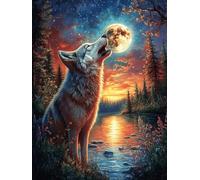 Wolf Howling at The Moon in A Sunset Glow 500 Pieces Classic Jigsaw Puzzle Scenery Science Fiction Puzzle for Adults Decompression Wall Art Mental Exercise Lightweight Recycled Materi