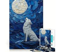 Wolf Howling at The Moon Jigsaw Puzzle 1000 Piece Mind Train Fun Burr Free Clean Cut Pieces Absorbing Activity for Quiet Nights (38x26cm)