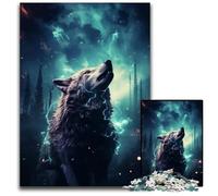 Wolf Howling at The Moon Jigsaw Puzzles for Adults 1000 Piece Wooden Jigsaw Puzzles for Adults Interactive Family Game DIY Home Decor Brain Teaser Gift 1000 PCS(75x50cm)
