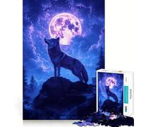 Wolf Howling at The Moon Jigsaw Puzzles1000 Pieces Cognitive Train Fun Flawless Interlocking Pieces Birthday Gift Brain Teaser Toy (50x75cm)