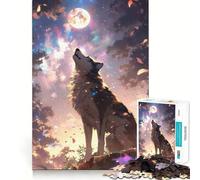 Wolf Howling at The Moon Jigsaws 1000 Pieces for Adults Memory Boost Game Professional Grade Cutting Heartwarming Gathering Activity (50x75cm)