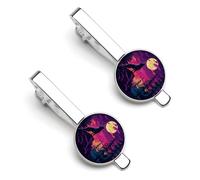 Wolf Howling At The Moon Men's Tie Clips Necktie Bar Pinch Clip Set of 2 Formal Business Wedding Accessories