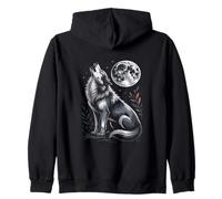 Wolf Howling at the Moon Minimalist Wildlife Zip Hoodie