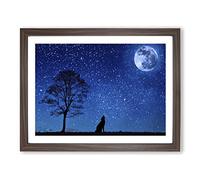 Wolf Howling at the Moon Modern Framed Print | A2 Walnut Framed Wall Art | Ready to Hang | Modern Space Picture | Living Room Bedroom Lounge Office