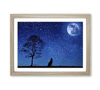 Wolf Howling at the Moon Modern Framed Print | A3 Oak Framed Wall Art | Ready to Hang | Modern Space Picture | Living Room Bedroom Lounge Office