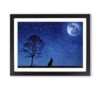 Wolf Howling at the Moon Modern Framed Print | A4 Black Framed Wall Art | Ready to Hang | Modern Space Picture | Living Room Bedroom Lounge Office