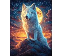 Wolf Howling at The Moon on A Rocky Cliff 500 Piece Jigsaw Puzzle Pack Wildlife Plant Teens Beginners Cognitive Development Puzzle Fans Group Play High-grade Rigid Cardboard 500 PCS