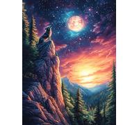 Wolf Howling at The Moon on A Rocky Peak 300 Piece Jigsaw Puzzle for Adults Scenery Science Fiction Lunch Break Activity Quick Escape No Duplicate Pieces for Busy Professionals 300 PCS