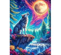 Wolf Howling at The Moon on A Waterfall 1000 Pc Classic Jigsaw Puzzle Wildlife Pet Puzzle for Adults Hard Challenging Hobby Home Decor Poster Sturdy Creativity & Gift Giving 1000 PCS