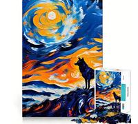 Wolf Howling at The Moon Painting 1000 Piece Adult Puzzles Mental Focus Game High Accuracy Cutting Craft Bonding Activity for Loved Ones (38x26cm)