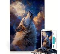 Wolf Howling at The Moon Painting 1000 Piece Adult Puzzles Mental Focus Game High Accuracy Cutting Craft Bonding Activity for Loved Ones (50x75cm)