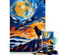 Wolf Howling at The Moon Painting 1000 Piece Jigsaws for Adults Mind Train Fun Precision Cut Smooth Edges Absorbing Activity for Quiet Nights (38x52cm)