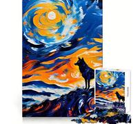 Wolf Howling at The Moon Painting 1000 Pieces Jigsaw Puzzles for Teenagers Think Training Mindful Escape Defined Edges Seasonal Gift (38x26cm)