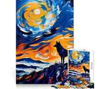 Wolf Howling at The Moon Painting 1000 Pieces Puzzles for Adults Cognitive Boost Mindful Escape Tight Lock (50x75cm)