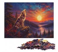 Wolf Howling at The Moon Painting Art Wooden Puzzle, Adults, 1000 Pieces | Puzzle for Adults: hands-on indoor leisure on weekends.