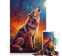 Wolf Howling at The Moon Painting Jigsaw Puzzle 1000 Piece Mind Train Fun Burr Free Clean Cut Pieces Absorbing Activity for Quiet Nights (50x75cm)