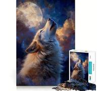Wolf Howling at The Moon Painting Puzzles for Adults 1000 Pieces Focus Boost Fun Uniform Size Precise Pieces Bonding Activity for Loved Ones (38x26cm)