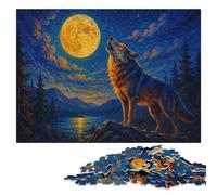 Wolf Howling at The Moon Painting Wood Puzzle, Adult Jigsaw, 1000 Pieces | Visual matching and sorting - a clear section-by-section approach at home.