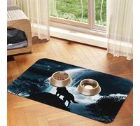 Wolf Howling At The Moon Patterned Pet Feeding Mat with Water-Absorbing PU Top & Rubber Base - Anti-Slip Dog Cat Food Mat for Cats, Dogs & Pets, 30x45cm
