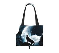 "Wolf Howling At The Moon Prints Small Dog Carrier Bag, Portable Cat Carrier Handbag, Foldable Pet Carrier Bag, Personalized Pattern Design"