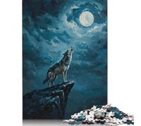 Wolf Howling at The Moon Puzzle Unique Home Decor Paper Rectangular Jigsaw Puzzle for Adults Teen 500pcs (52x38cm)
