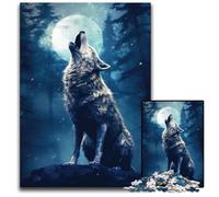Wolf Howling at The Moon Puzzles 1000 Pieces for Adults Wooden Jigsaw Puzzles for Travel Lovers Couples Challenging Toy 1000 PCS(75x50cm)