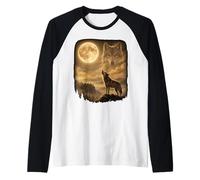 Wolf Howling at the Moon Retro 90s Meme Wildlife Wolf Lovers Raglan Baseball Tee