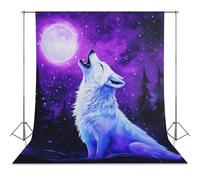 Wolf Howling at The Moon Reusable Photography Backdrops Light Backdrop Cover for Easter Halloween Birthday Parties