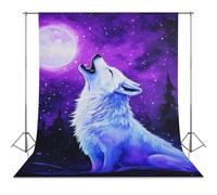 Wolf Howling at The Moon Reusable Photography Backdrops Light Backdrop Cover for Easter Halloween Birthday Parties