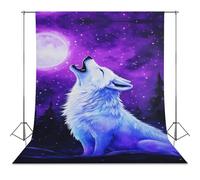 Wolf Howling at The Moon Reusable Photography Backdrops Light Backdrop Cover for Easter Halloween Birthday Parties