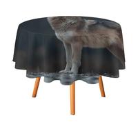 Wolf Howling at The Moon Round Tablecloth Water Resistant Dining Table Cover for Kitchen Outdoor Garden