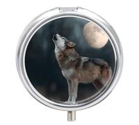 Wolf Howling at The Moon Small Pill Organizer with 3 Compartments Travel Medicine Case Portable Round Vitamin Storage Box