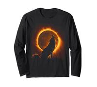 Wolf Howling at the Moon Solar Eclipse Alpha Lunar Mountain Long Sleeve T-Shirt