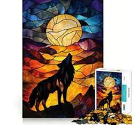 Wolf Howling at The Moon Stained Glass 1000 Jigsaw Puzzle Cognitive Fun Play Clean Cut Sturdy Components Quiet Time Mind Exercise at Home (50x75cm)