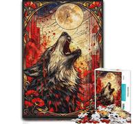 Wolf Howling at The Moon Stained Glass Jigsaw 1000pcs (70x50cm) for Adults | Enjoy a weekend puzzle activity on rainy days for rewarding progress.