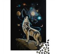 Wolf Howling at The Moon T-Shirt Jigsaw Puzzles Puzzles for Adults Kids. 1000 Pieces Whimsical Challenge Toy Educational Games Home Decoration for Adults& Kids Age 14 Years Up 52x38cm/1000pcs
