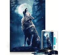 Wolf Howling at The Moon Teenagers 1000 Pieces Puzzle Memory Fun Game Clean Cut Sturdy Components Portable Travel Friendly Fun Game (50x75cm)