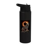 Wolf Howling at the Moon Total Solar Eclipse Alpha Mountain Stainless Steel Insulated Water Bottle